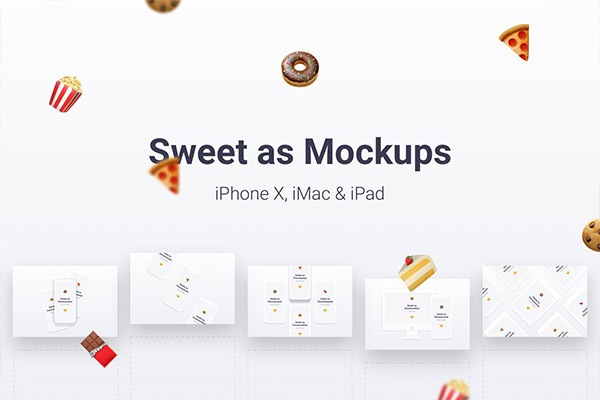萌萌哒可爱Apple iPhone X，iMac和iPad Air样机展示模型mockups（sketch）