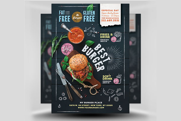 黑板风格的轻食美食类宣传海报模板PSD