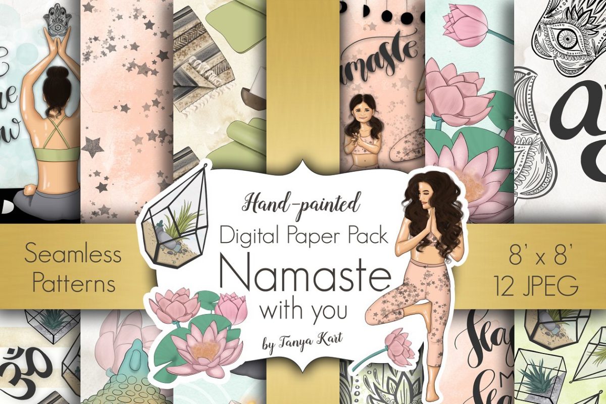 时尚合十礼图案纹理 Namaste Digital Paper Pack