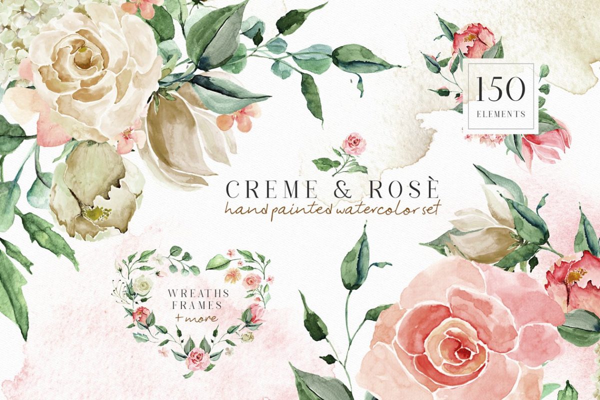 玫瑰水彩画 Creme & Rose Watercolor Set