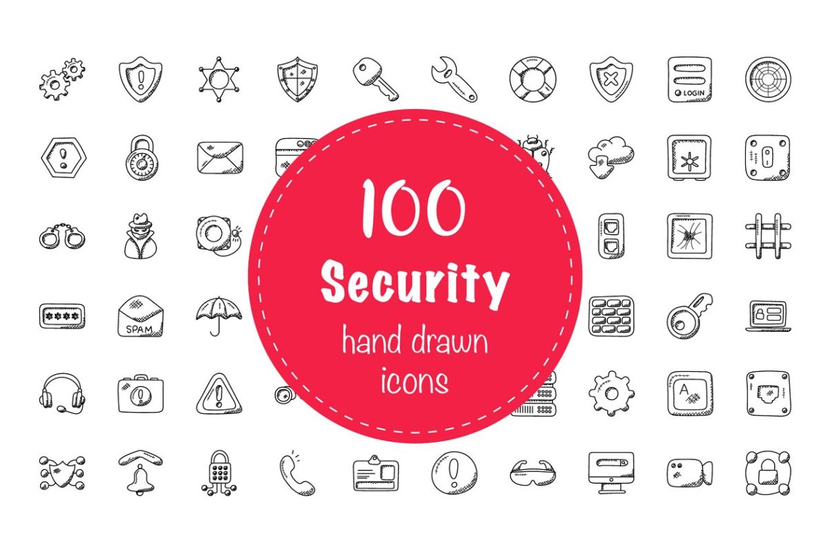 安全涂鸦图标素材 100 Security Doodle Icons