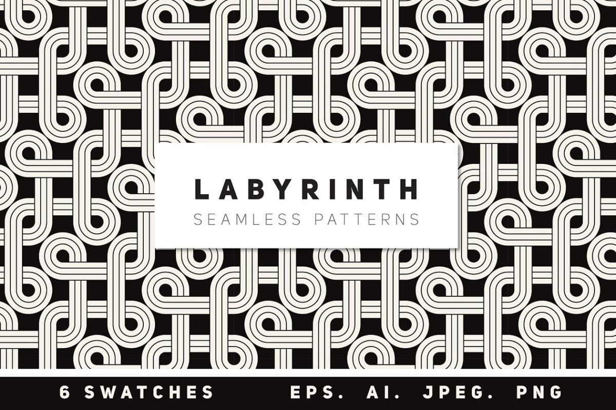 抽象迷宫式无缝图案背景纹理 Labyrinth Seamless Patterns Set
