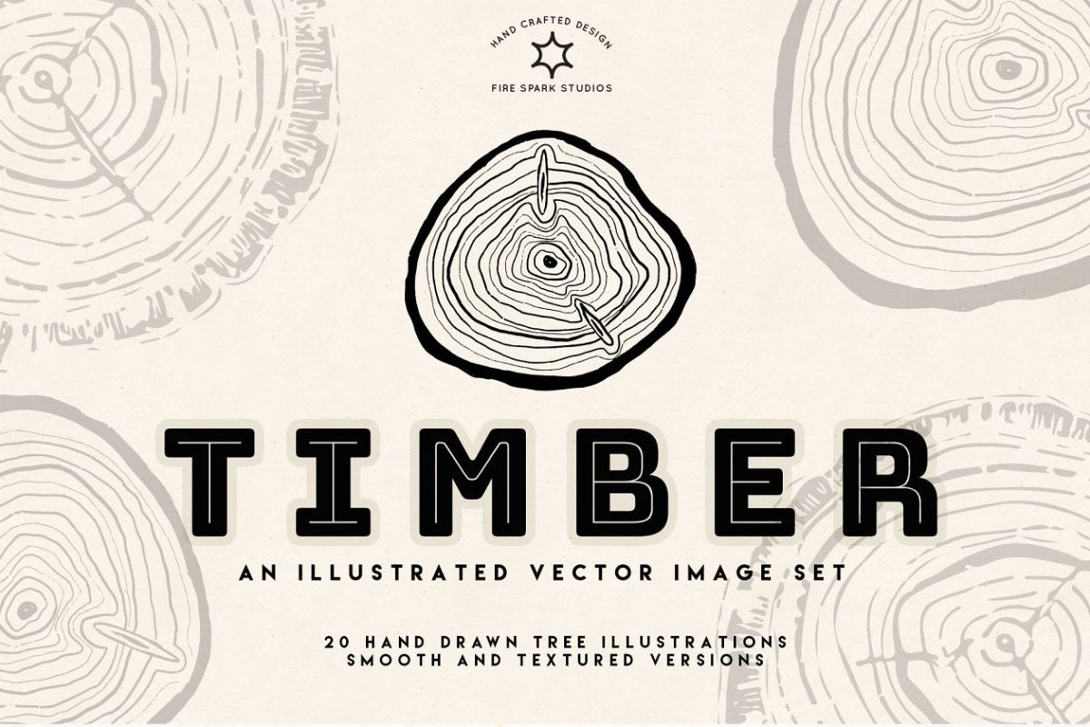 手绘树木插画 Timber – Hand Drawn Vector Image Set