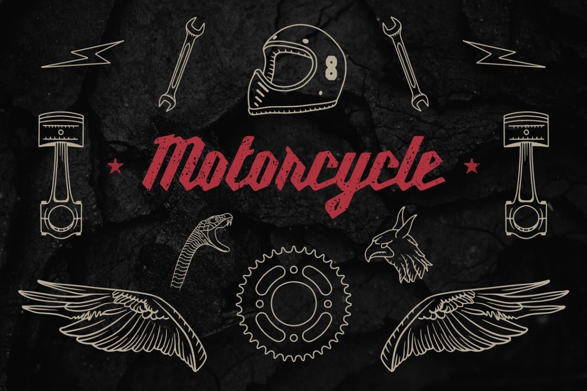 经典摩托车元素插画 Vintage Motorcycle Elements