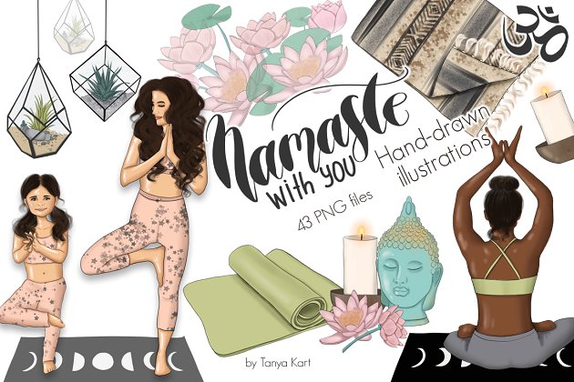 合十礼手绘瑜伽插图 Namaste Hand Drawn Yoga Illustration