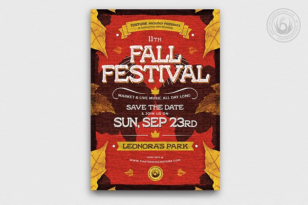 秋天节日海报模板 Fall Festival Flyer PSD V2