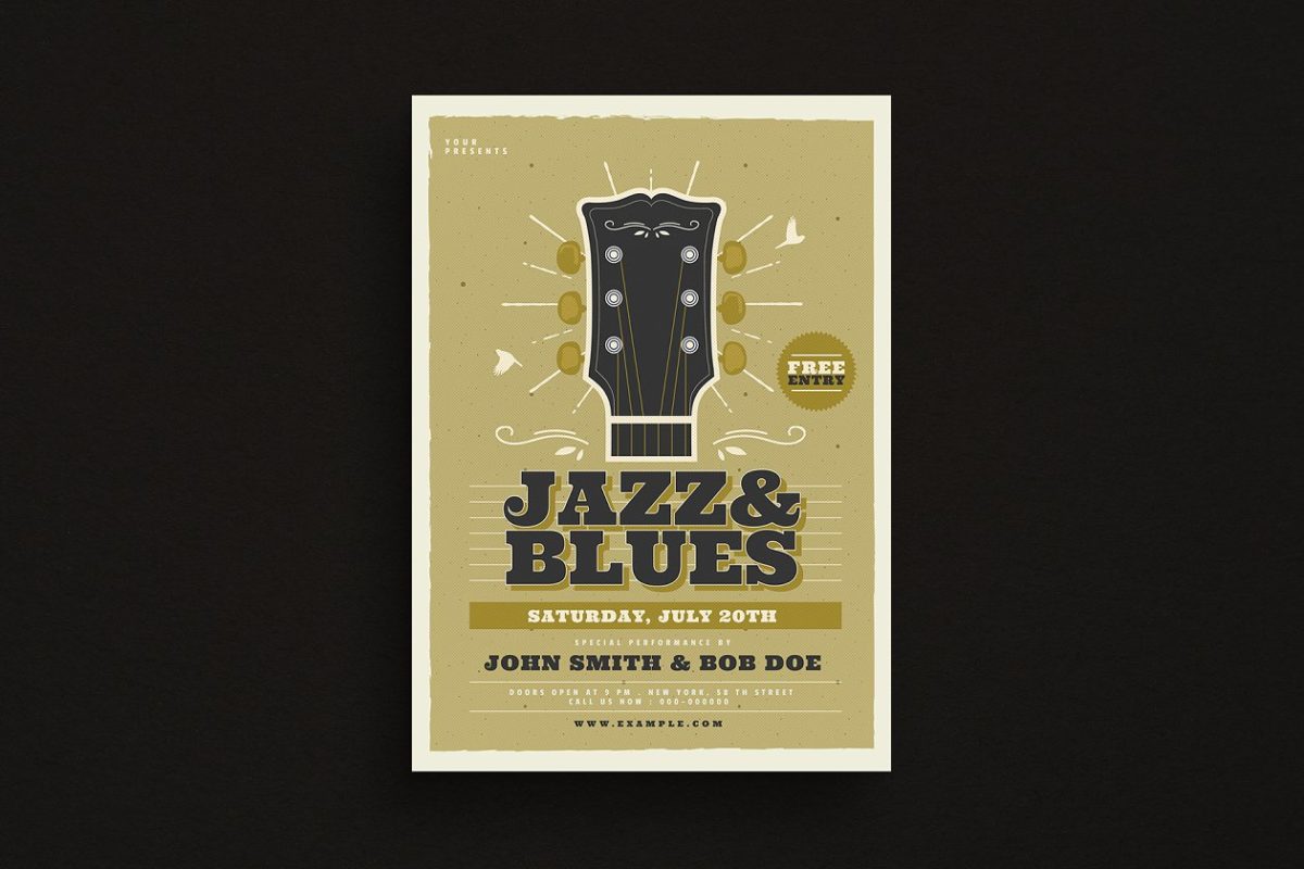 复古爵士音乐海报设计模板 Jazz & Blues Music Flyer