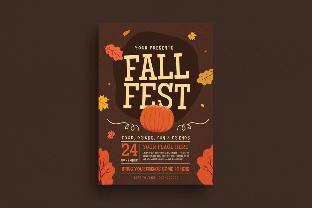 感恩节秋季元素海报设计 Fall Festival Flyer