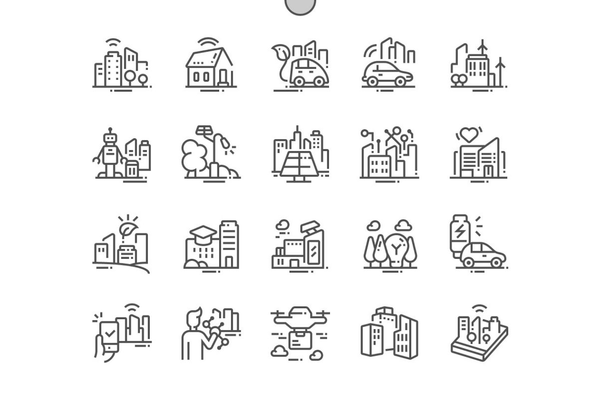 智能城市技术图标 Smart city technology Line Icons