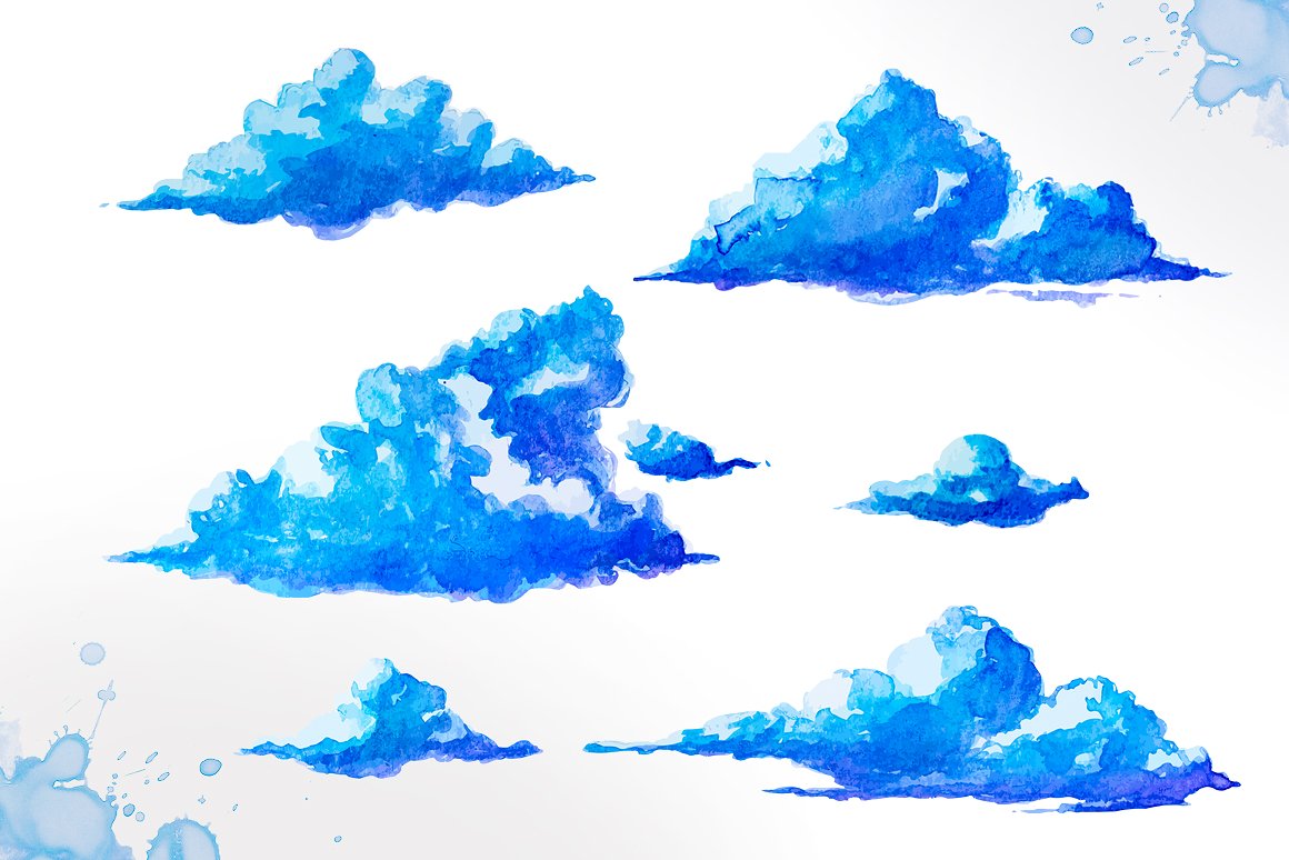 蓝色云朵手绘壁纸图片