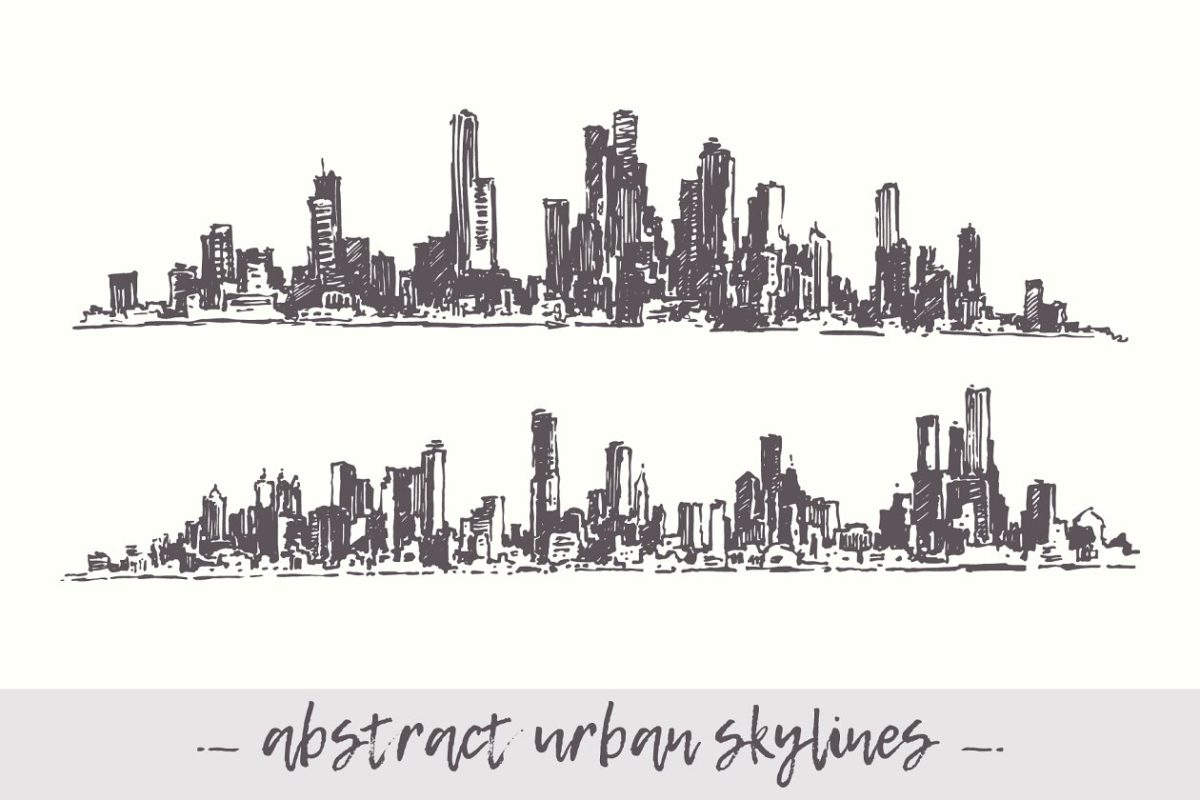 城市的天际线素描插画 Abstract urban cities skylines