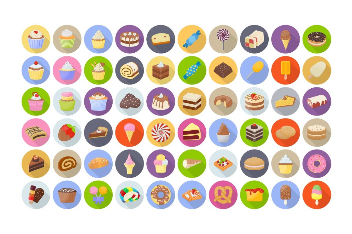 美食矢量图标素材 60 Cakes and Desserts Flat Icons