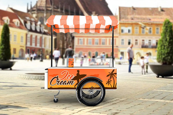 高品质的时尚高端冰激凌冰淇淋车VI样机展示模型mockups