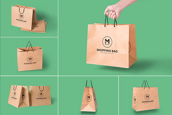 6个高品质的手持纸购物袋纸袋手提袋VI样机展示模型mockups