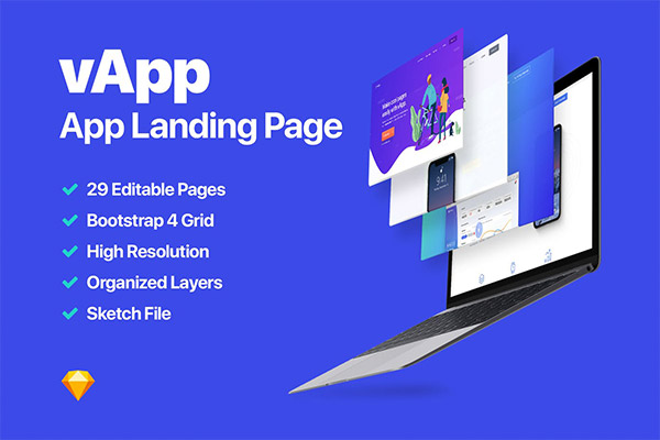 一个完整的App着陆页模板和数字产品登陆页面设计模板