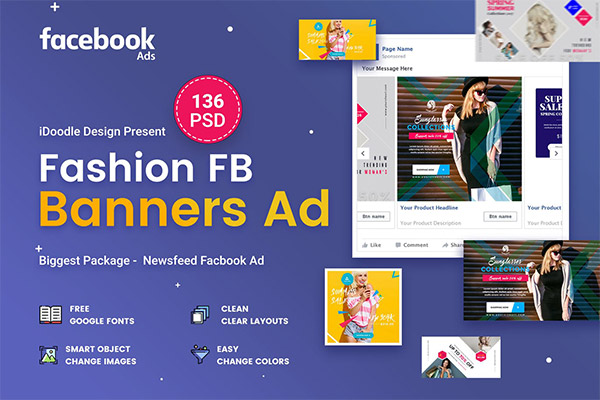 136个高品质的时尚Facebook广告横幅banner社交媒体设计模板