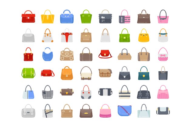 女手提包平面图标 48 Ladies Handbags Flat Icons