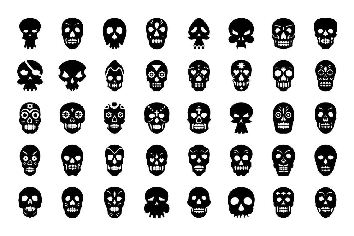 骷髅纹身矢量图标 64 Skull Tattoo Vector Icons