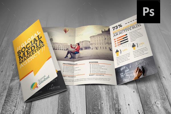 社交媒体营销类三折页PSD模板下载 Social Media Marketing Tri-fold Brochure [psd]