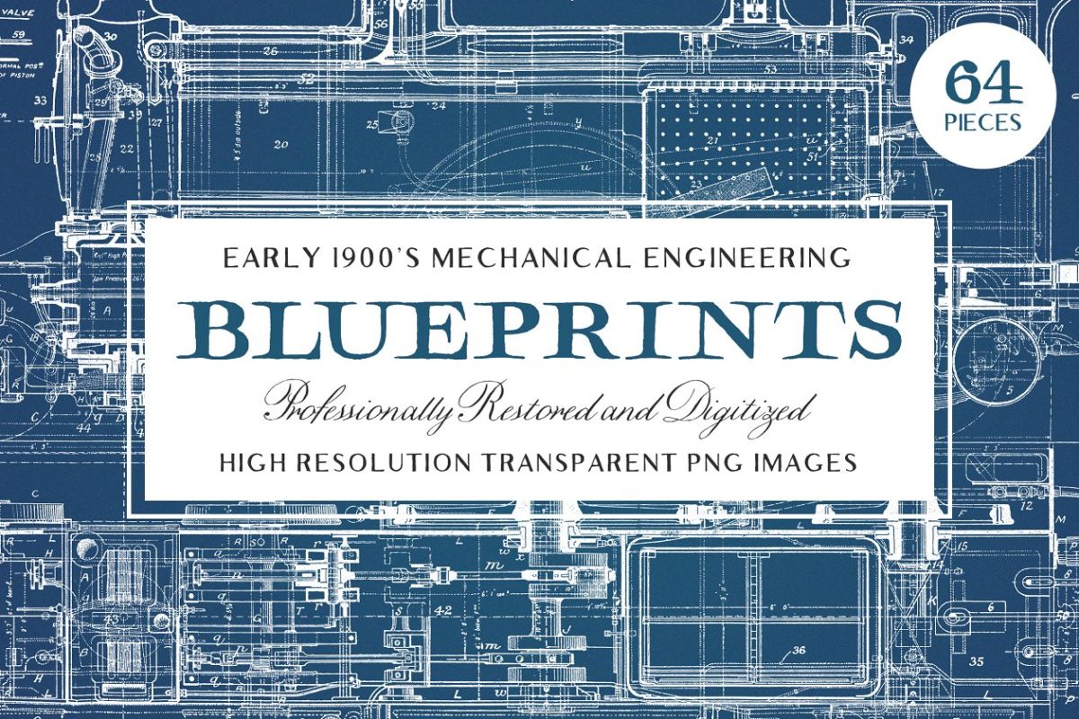 复古机械工程设计蓝图 64 Vintage Mechanical Blueprints