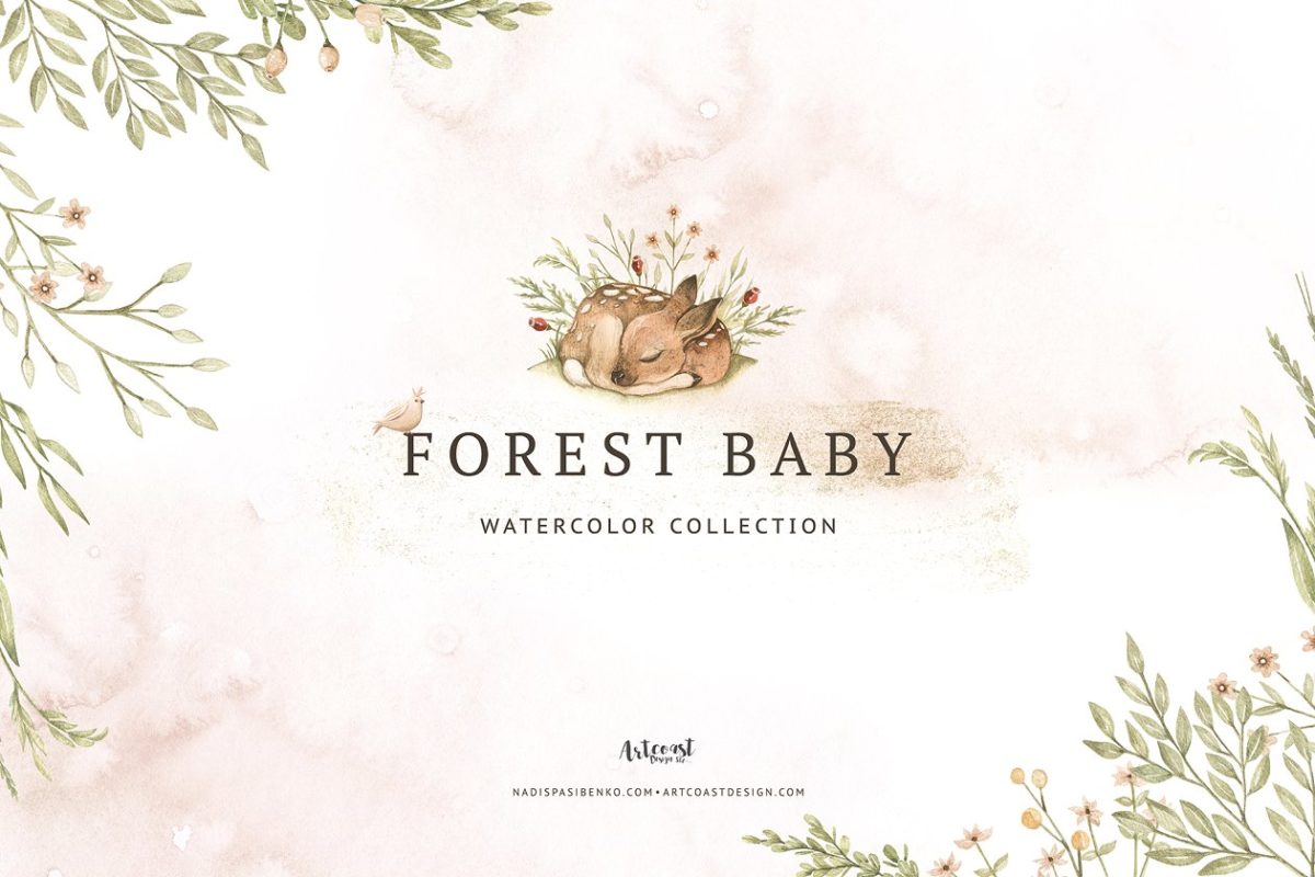 可爱的森林水彩插画 Watercolor Forest Baby