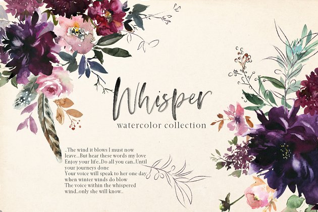浪漫水彩花卉剪贴画 Whisper Watercolor Floral Clipart