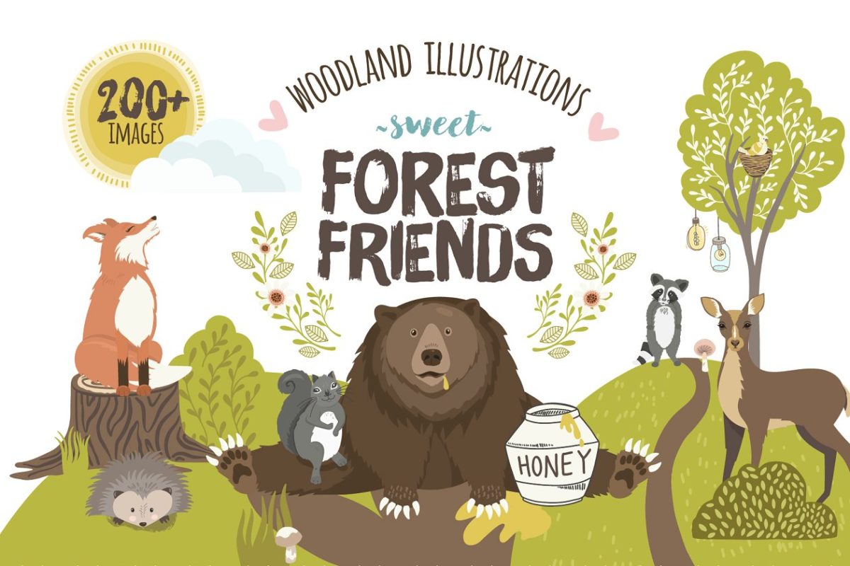 可爱的林地动物插画 Woodland Animal Cute Characters