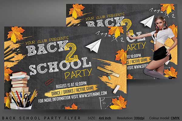 返校派对海报PS模板下载 Back School Party Flyer [psd]