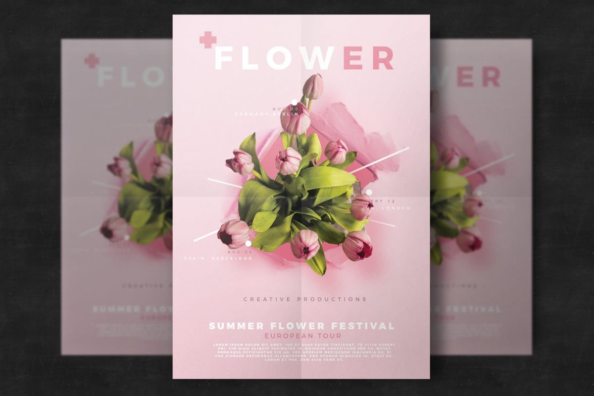 时尚高端的优雅花朵花卉海报宣传单DM设计模板