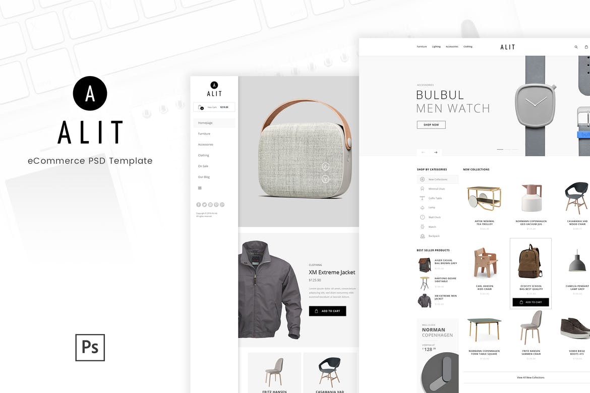 UI Kits | Alit – 极简主义电子商务PSD模板