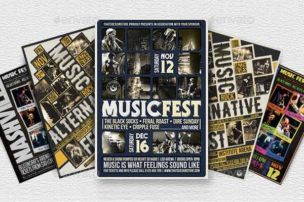 5款音乐节推广海报模板下载 Music Festival Flyer Bundle V1 [psd]