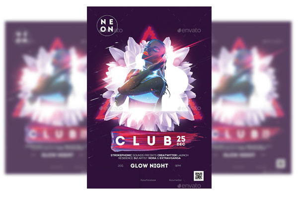 霓虹灯效果的派对海报模板下载 Neon Poster / Flyer [psd]