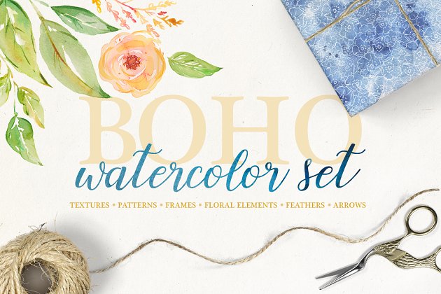 波西米亚风格的水彩集 Boho watercolor set