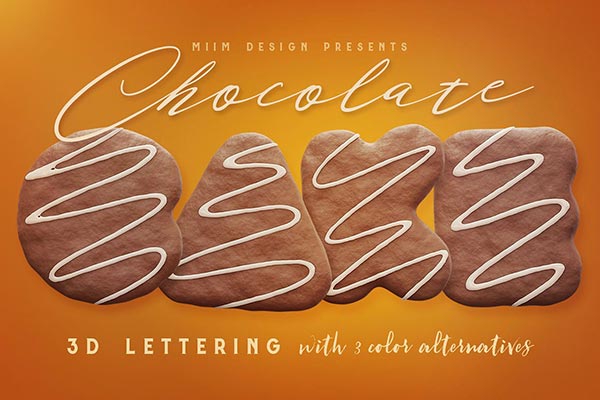 巧克力蛋糕的字母和数字3D字体下载 Chocolate Cake – 3D Lettering [png]