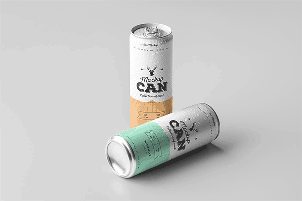 高品质的500ML可乐啤酒易拉罐包装设计VI样机展示模型mockups