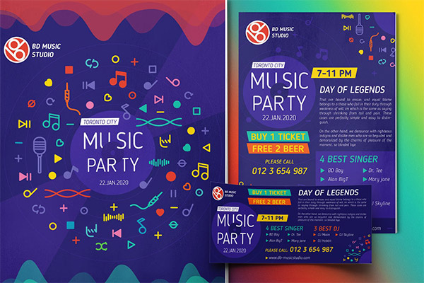 高品质的时尚高端音乐派对party海报宣传单DM设计模板