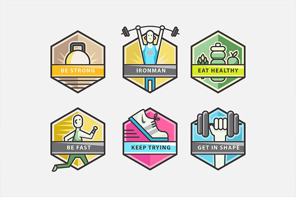 时尚六角形健身房运动锻炼icon标签设计模板