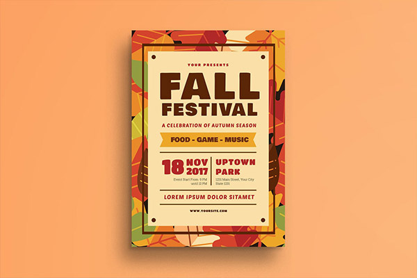 时尚抽象多用途的秋天秋季立秋树叶落叶海报宣传单DM设计模板