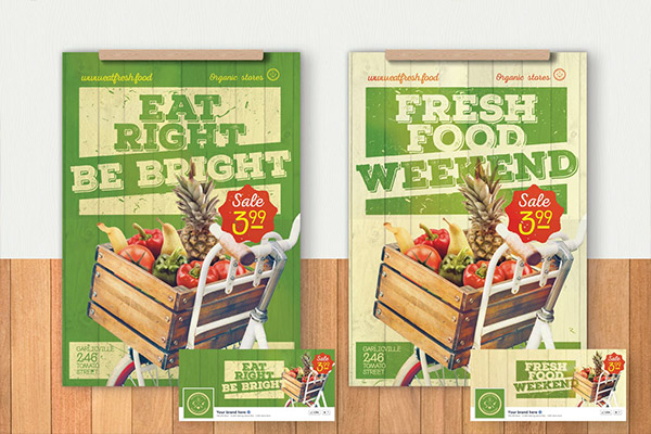 时尚复古风格的高端高品质的绿色健康有机食品海报宣传单DM设计模板