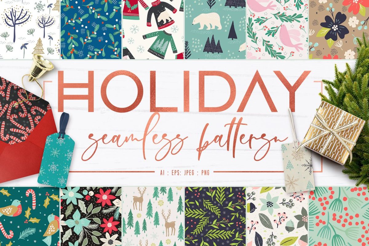 节日主题无缝纹理图案合集 Holiday Seamless Patterns
