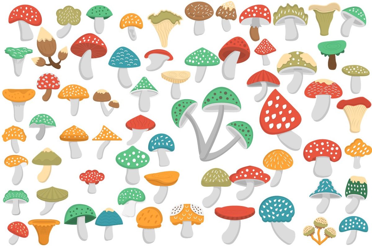 蘑菇元素简笔画图标下载 60 Mushroom Flat Icons