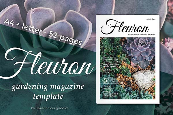 52页高品质的园艺杂志模板下载 Fleuron gardening magazine template [indd]