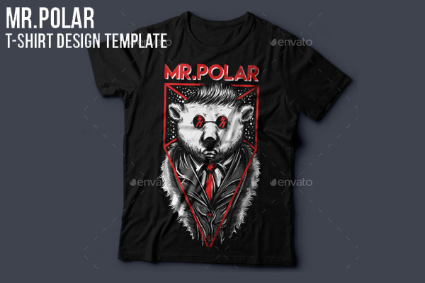 高品质的卡通北极熊T恤图案及展示样机下载 Mr.Polar T-Shirt Design [ai,eps,png]