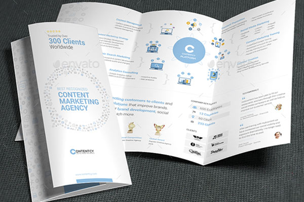 干净、极简、专业的营销类三折页模板下载 Content Marketing Trifold Brochure [psd]