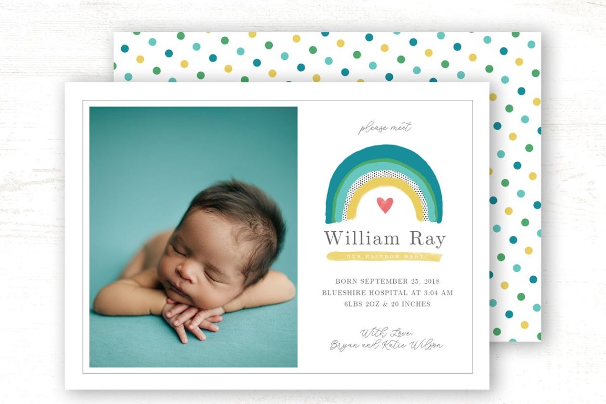出生宣传卡片 Rainbow Baby Birth Announcement Card