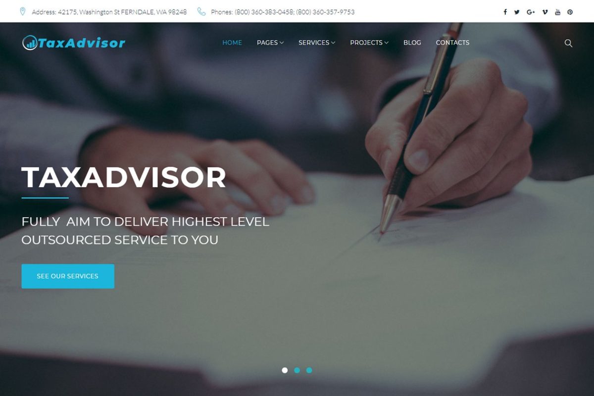 金融设计网站模板  TaxAdvisor Financial WordPress Theme
