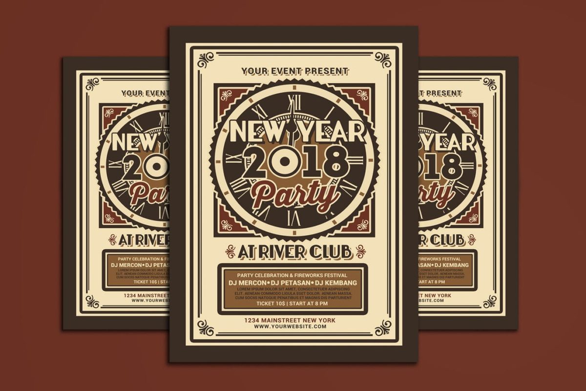 高品质的时尚复古轻奢质感的房地产华丽高贵新年晚会party派对海报宣传单DM设计模板