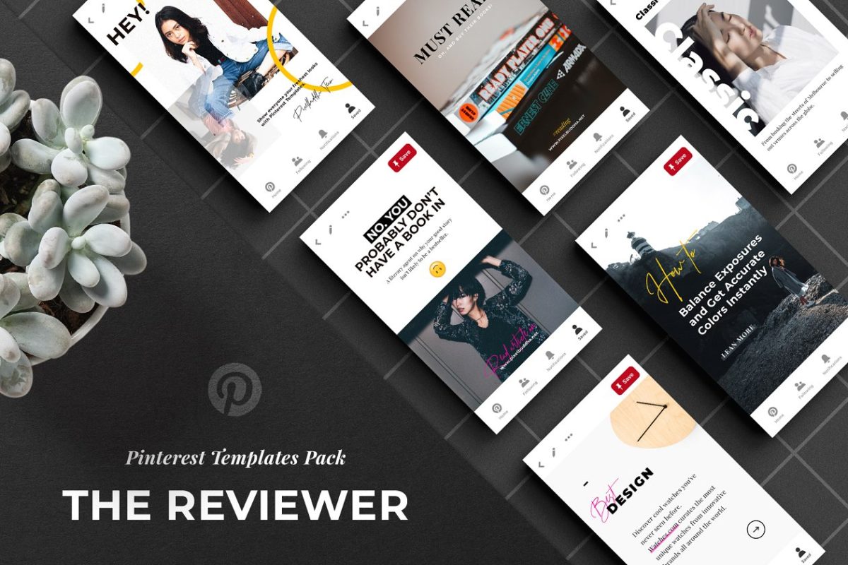 品牌营销社交PSD模板 The Reviewer Pinterest Templates Set