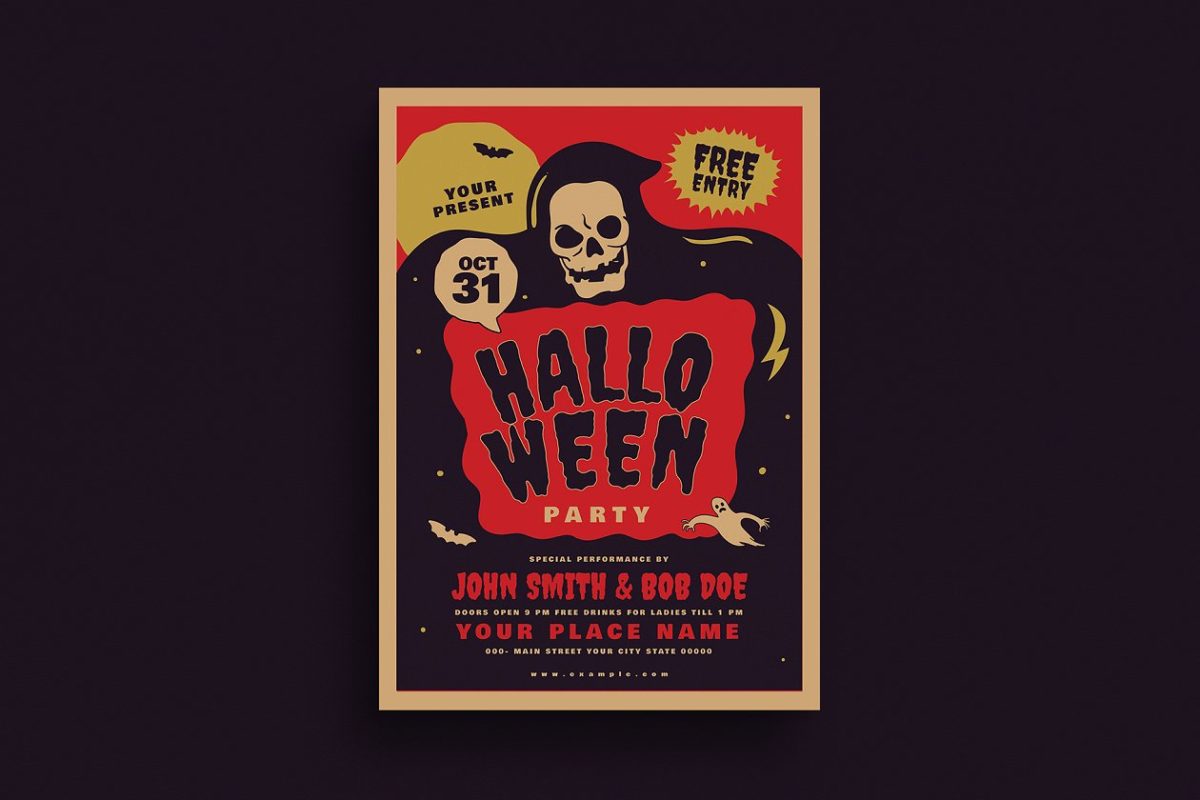 经典万圣节海报设计 Retro Old Halloween Event Flyer