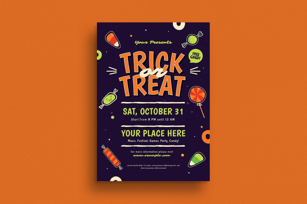 万圣节活动传单模板 Halloween Trick or Treat Event Flyer